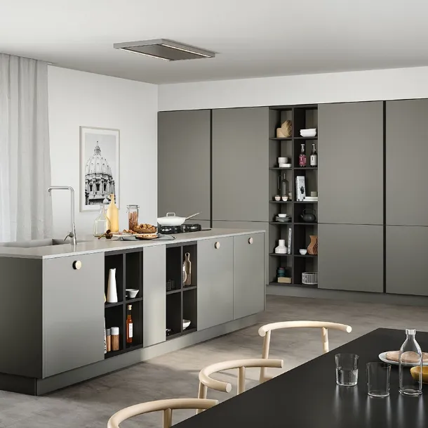Cucina Moderna lineare Trend in laccato opaco ardesia r top in cemento perlato di Forma la cucina