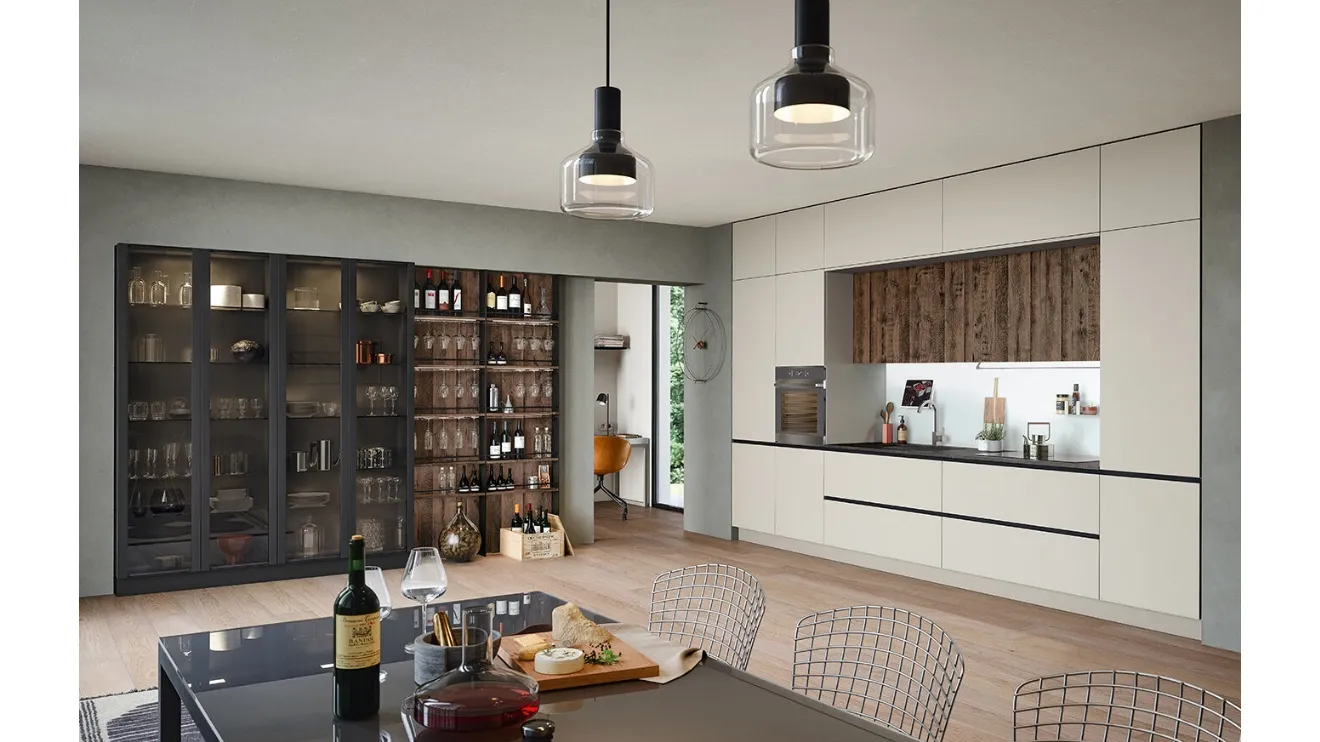 Cucina Moderna lineare Trend Linea in finitura polvere seta e rovere termocotto di Forma la cucina